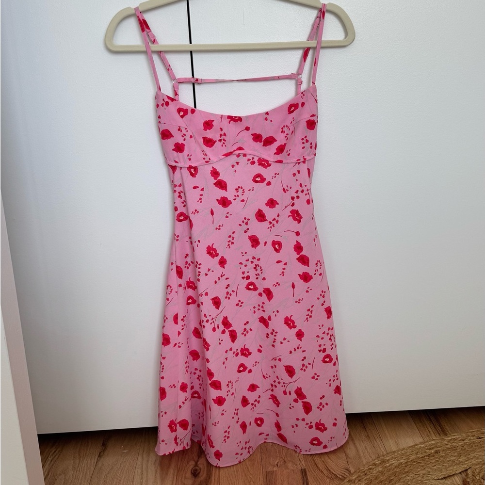 Pink Floral Slip Dress with Red Print